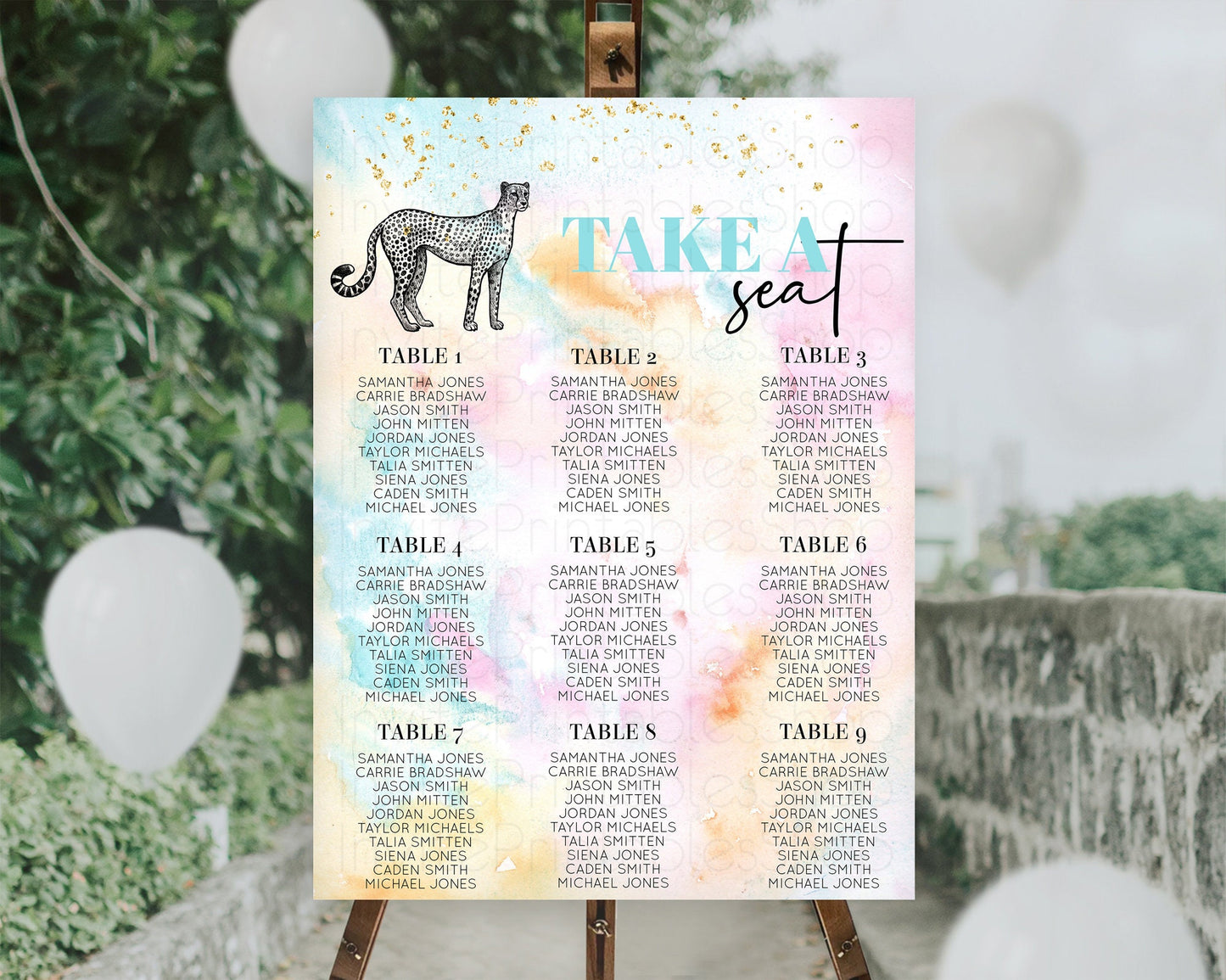 Cheetah Seating Chart Pastel Cheetah Seating Chart Cheetah Pastel Watercolor Seating Sign Rainbow Cheetah Seating Chart D10289