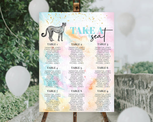 Cheetah Seating Chart Pastel Cheetah Seating Chart Cheetah Pastel Watercolor Seating Sign Rainbow Cheetah Seating Chart D10289