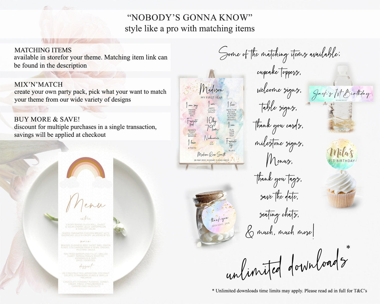 Pastel Rainbow Menu Boho Rainbow Menu Template Rainbow Boho Table Decor Pastel Rainbow Dinner Dessert Menu Rainbow Party Food Menu D10122