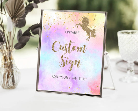 Editable Unicorn Rainbow Sign Pastel Unicorn Party Table Sign Decor Magical