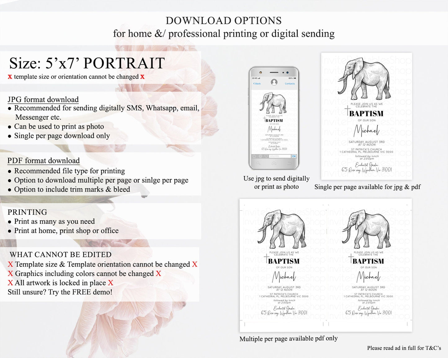 Elephant Baptism Invitation Elephant Baptism 1st Birthday Invitation Safari Christening Invitation TWO Wild ONE Jungle Adventure Zoo D10248