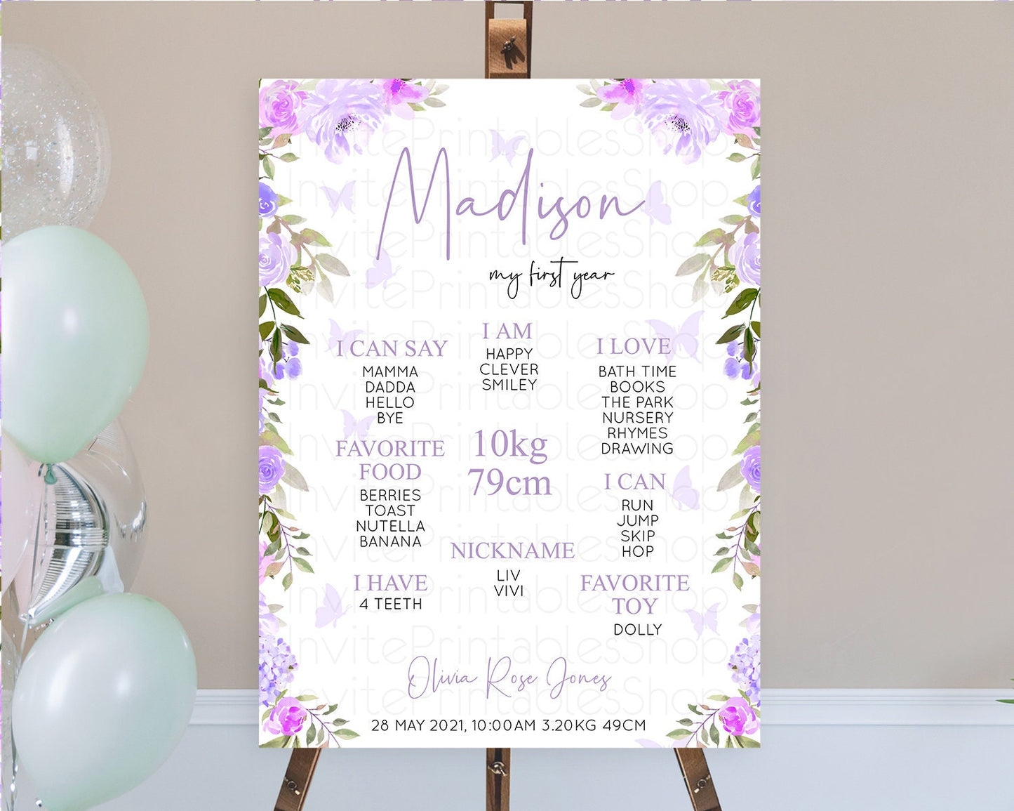 Secret Garden Milestone Board Wildflower First Birthday Milestone Poster Pastel Flowers Milestone Boho Wildflower 1st Birthday Sign D10719