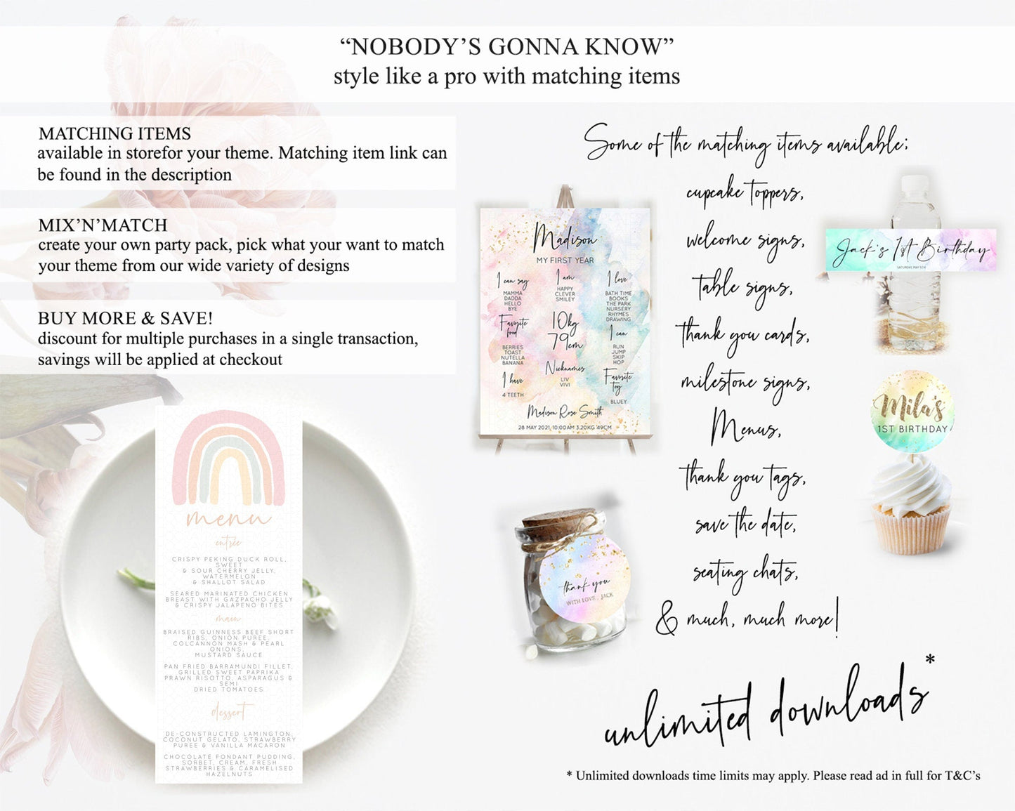 Pastel Rainbow Menu Boho Rainbow Menu Template Rainbow Boho Table Decor Pastel Rainbow Dinner Dessert Menu Rainbow Party Food Menu D10162