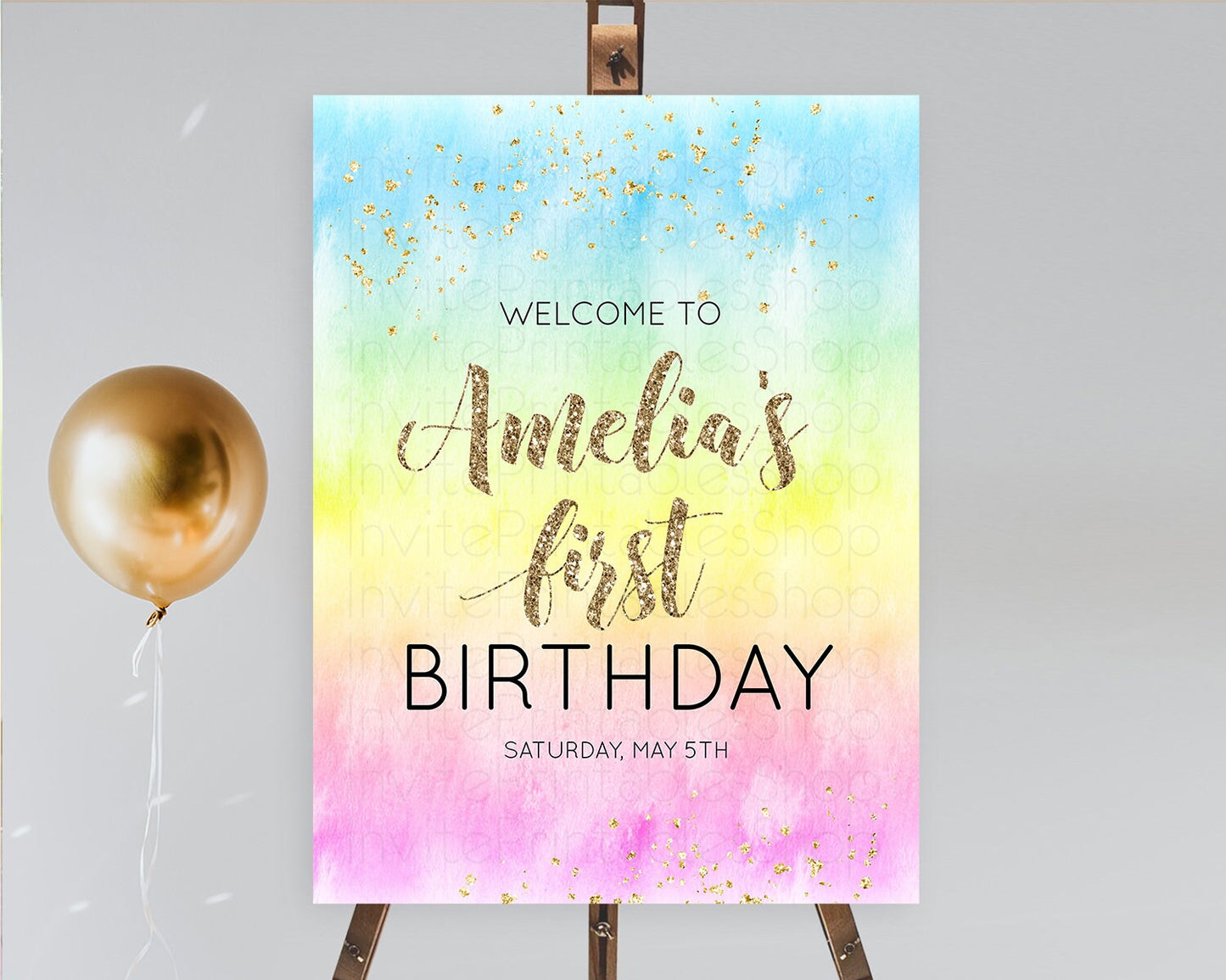 Pastel Welcome Sign Pastel Rainbow Welcome Sign Colorful Rainbow Confetti Watercolor Glitter Pastel First Birthday Welcome Sign D10479