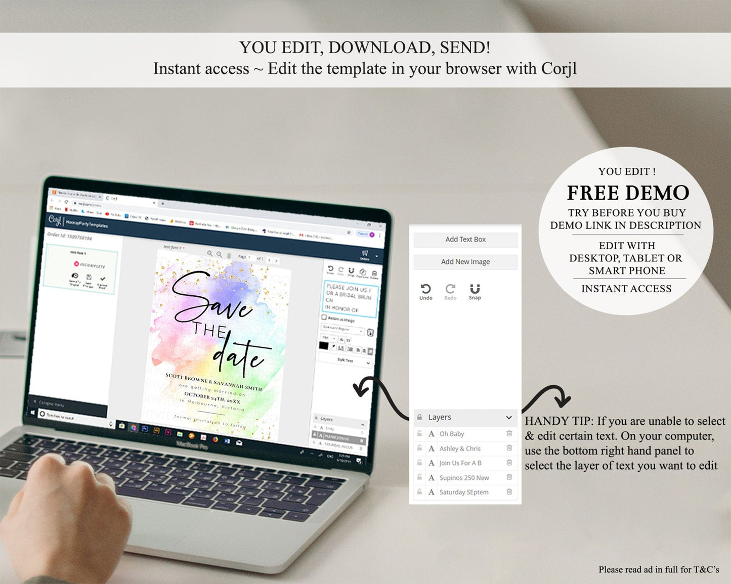 Pastel Save The Date Template Pastel Ombre Rainbow Watercolor Colorful Party For Birthday Baptism Baby Shower Wedding Bridal Shower D10316