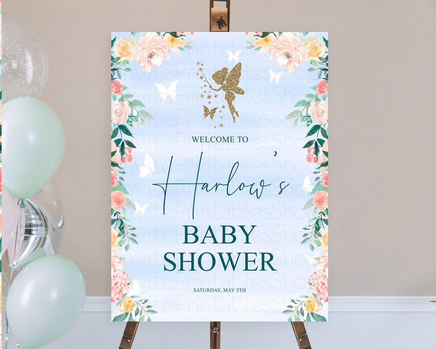Fairy Baby Shower Welcome Sign Fairy Welcome Board Enchanted Garden Pastel Floral Butterfly Decor Secret Garden Fairy Welcome Sign D10794