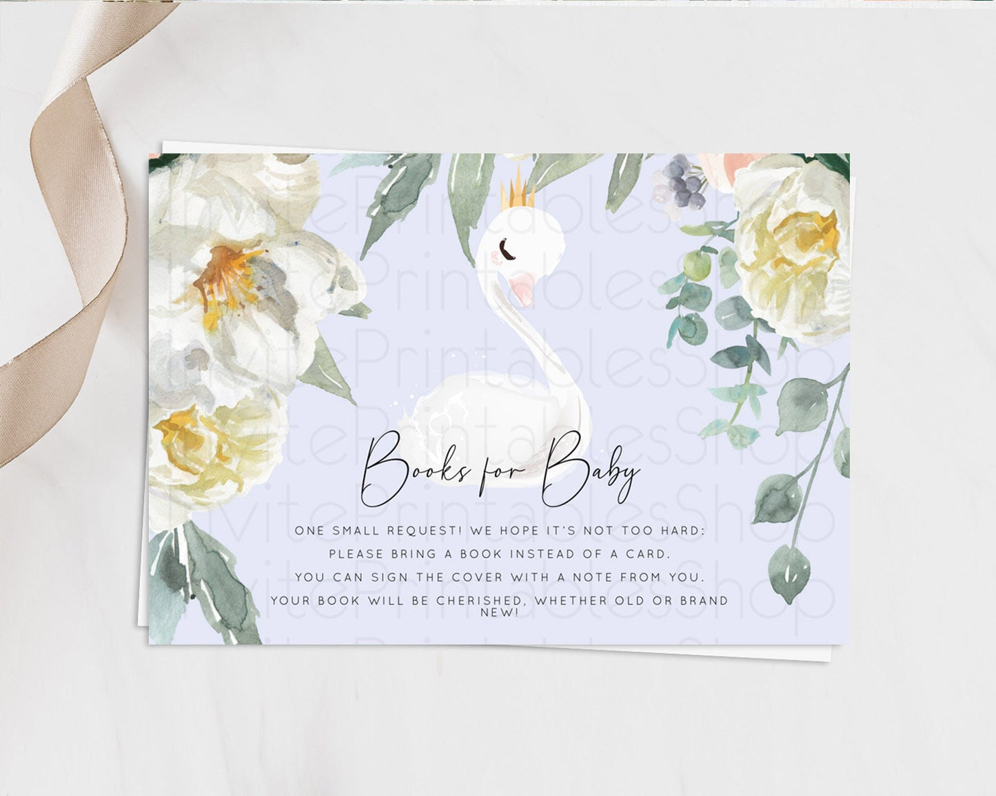 Swan Books For Baby Card Swan Princess Ballet Book Insert Enchanted Swan Lake Book Card Secret Garden Floral Book Poem Request D10756