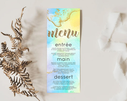 Editable Pastel Menu Pastel Rainbow Menu Template Colorful Pastel Table Deco