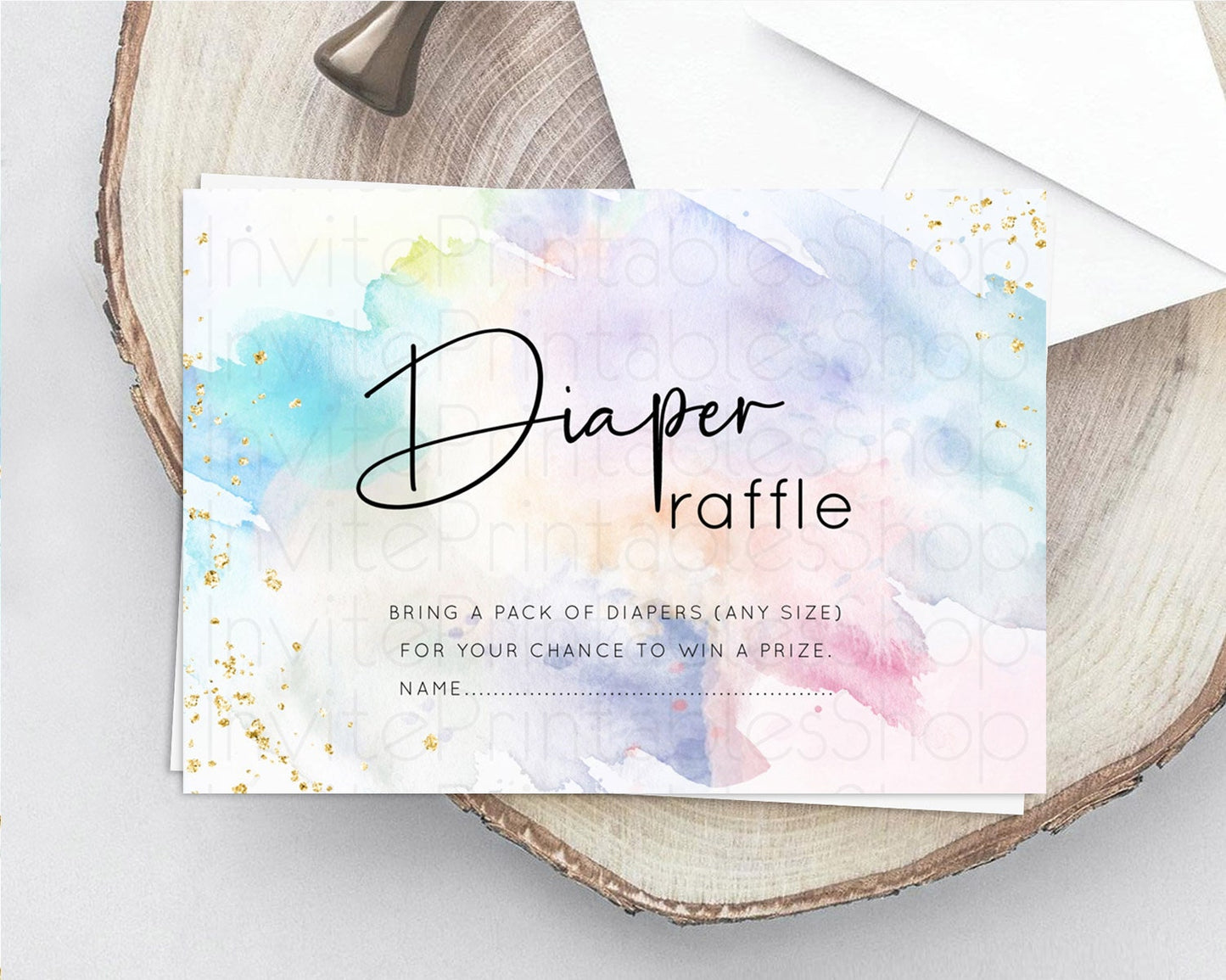 Pastel Diaper Raffle Card Pastel Rainbow Diaper Raffle Insert Colorful Ombre Watercolor Diaper Ticket Confetti Glitter Raffle Game D10422