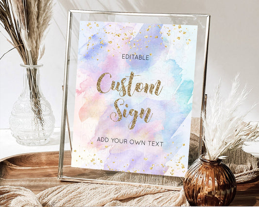 Editable Pastel Sign Ombre Table Sign Decor Pastel Ombre Rainbow Watercolor