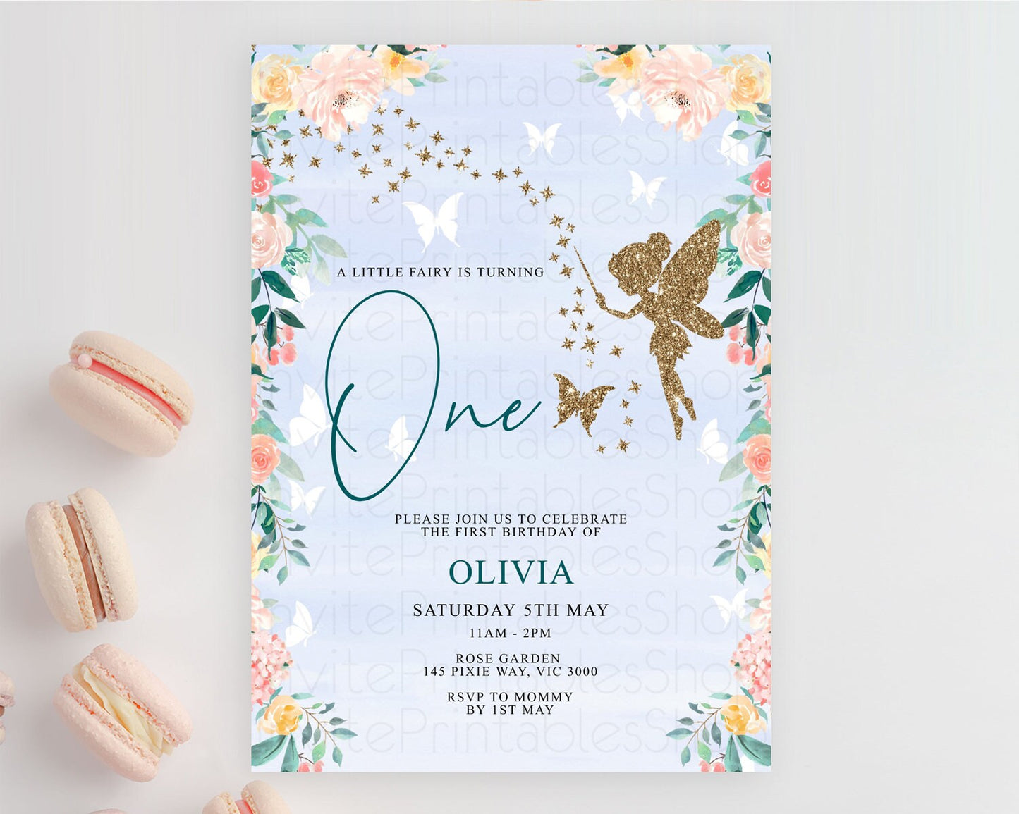 Fairy Birthday Invitation Fairy Invites Fairy Tea Party Fairy Garden Birthday Secret Garden Enchanted Garden Pastel Floral Butterfly D10794