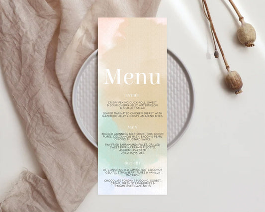 Editable Pastel Menu Pastel Rainbow Menu Template Colorful Pastel Table Deco