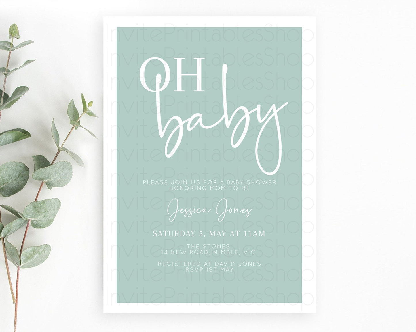 Green Baby Shower Invitation Pastel Green Baby Shower Invitation Minimalist Baby Shower Invitation Plain Green Invites Modern Simple D10736
