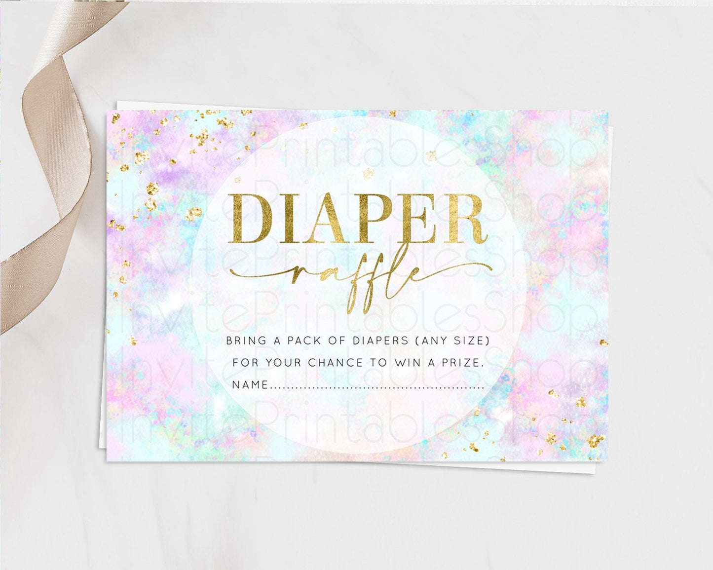 Pastel Diaper Raffle Card Pastel Rainbow Diaper Raffle Insert Colorful Ombre Watercolor Diaper Ticket Confetti Glitter Raffle Game D10652