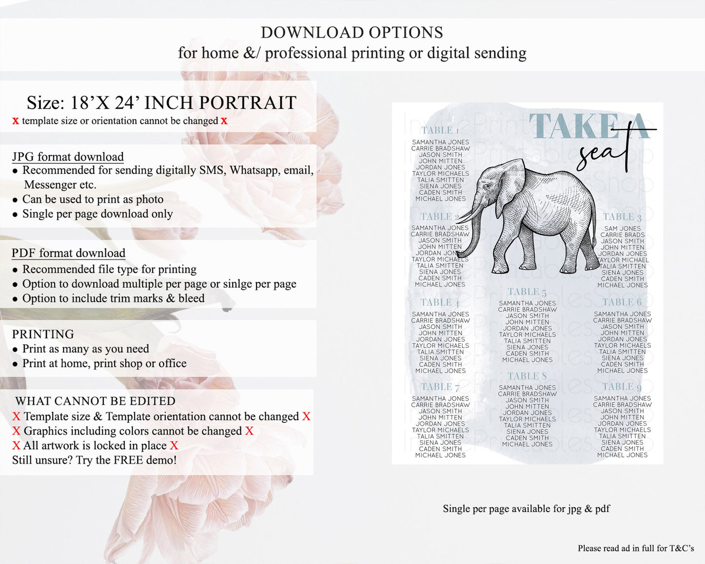 Elephant Seating Chart Elephant Seating Sign Elephant Party Safari Adventure Elephant Take A Seat Elephant Décor Zoo Fern Palm Leaf D10811