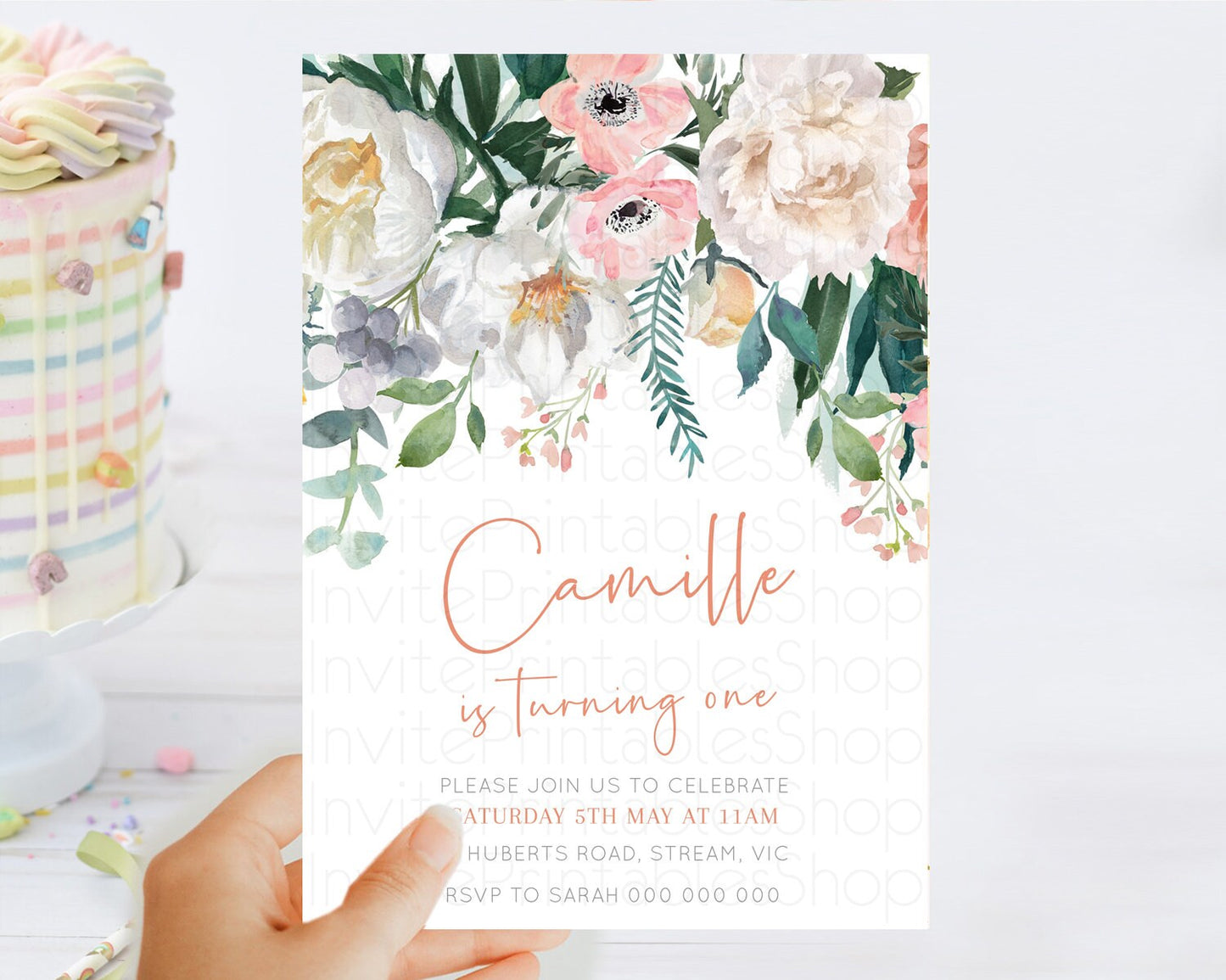 Secret Garden Invitation Wildflower Birthday Invitation Pastel Flowers Invite Enchanted Garden Boho Floral 3rd 2nd First Birthday D10717