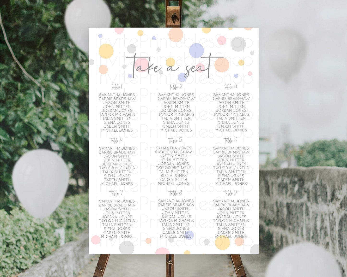 Pastel Seating Chart Pastel Confetti Seating Chart Bubbles Sprinkles Seating Sign Colorful Rainbow Decor Confetti Seating Board D10759
