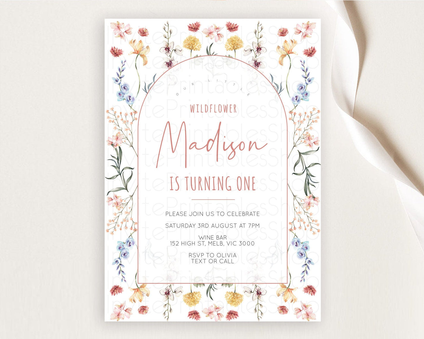 Secret Garden Invitation Wildflower Birthday Invitation Pastel Flowers Invite Enchanted Garden Boho Floral 3rd 2nd First Birthday D10682