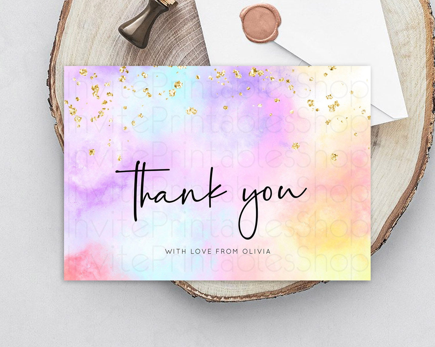 Pastel Thank You Rainbow Thank You Card Colorful Pastel Birthday Thank You Card Confetti Watercolor Pastel Teacher Thank You Cards D10438