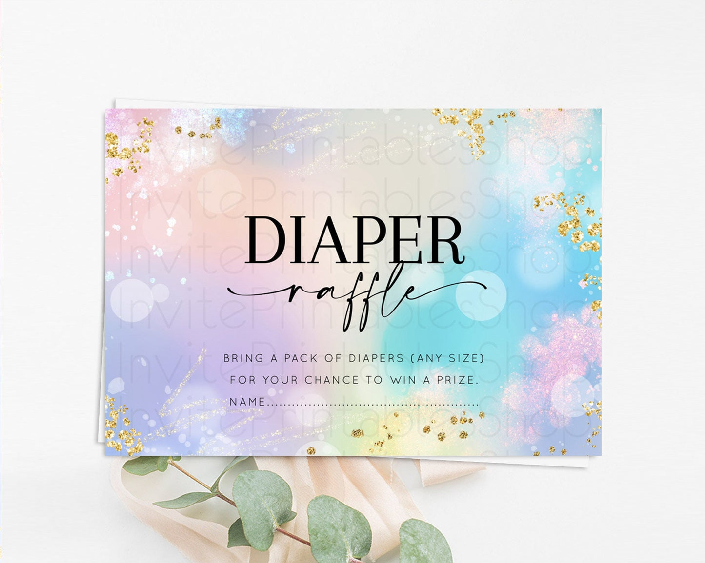 Rainbow Diaper Raffle Card Pastel Diaper Insert Colorful Pastel Watercolor Ombre Diaper Ticket Iridescent Sprinkles Raffle Game D10675