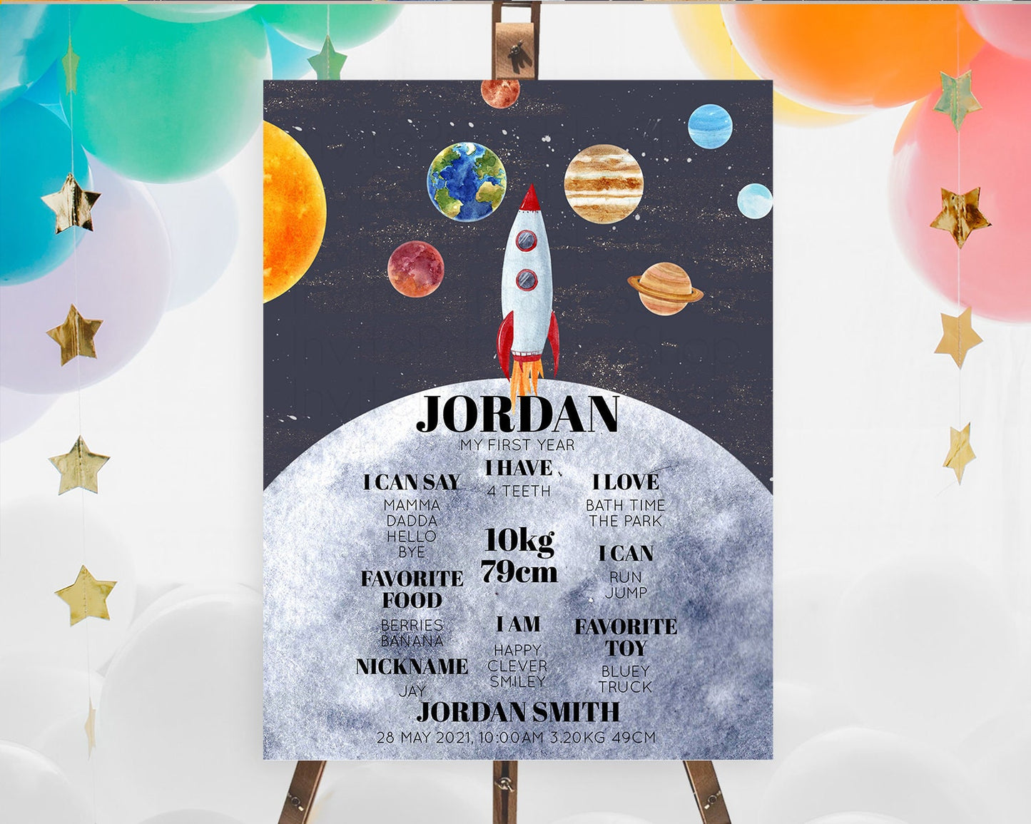 Space First Birthday Milestone Poster Space Milestone Board First Trip Around the Sun Planets Solar System ONE year Birthday Sign D10430