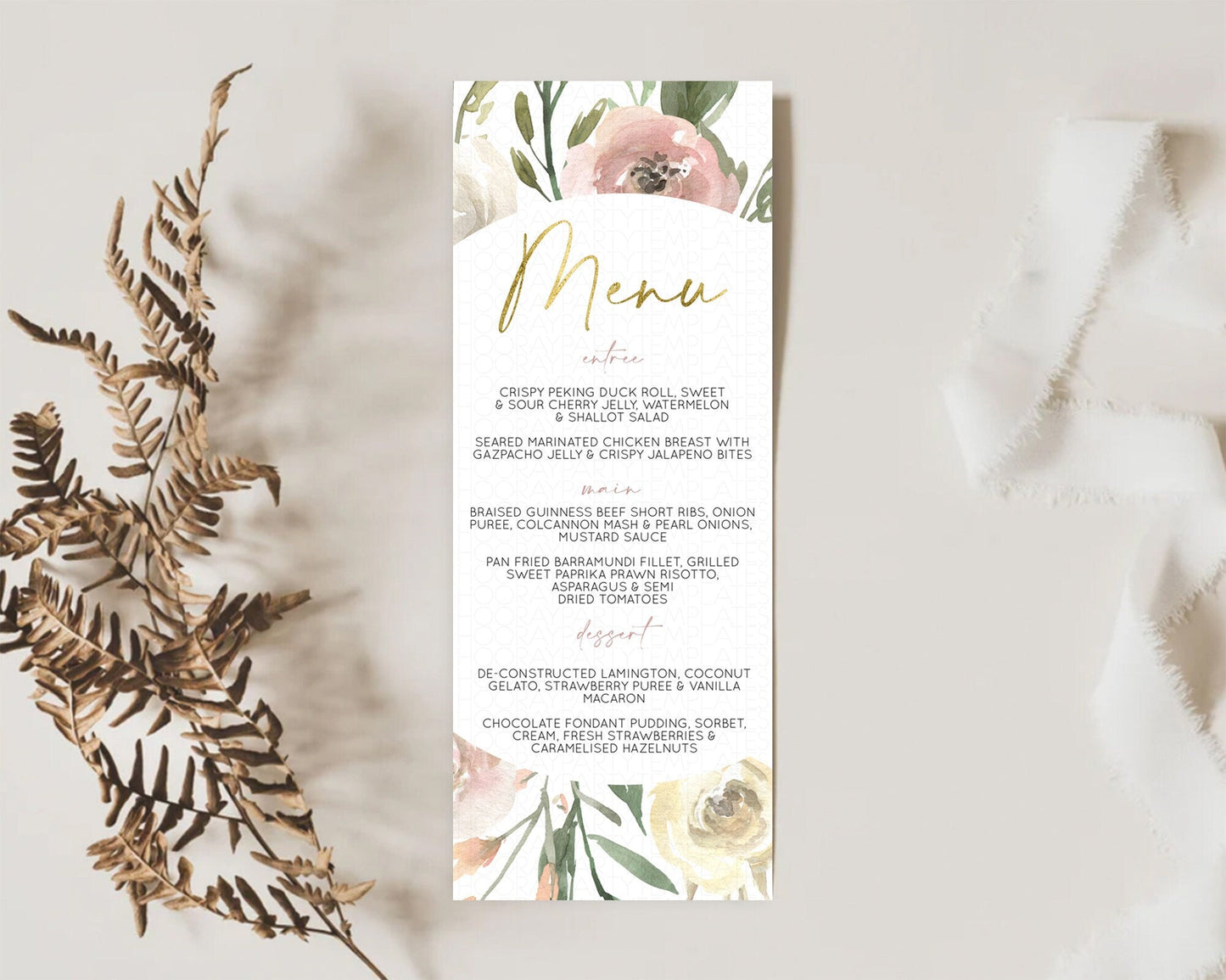 Secret Garden Menu Wildflower Menu Template Pastel Flower Garden Table Decor Boho Floral Dinner Dessert Floral Party Food Menu D10202