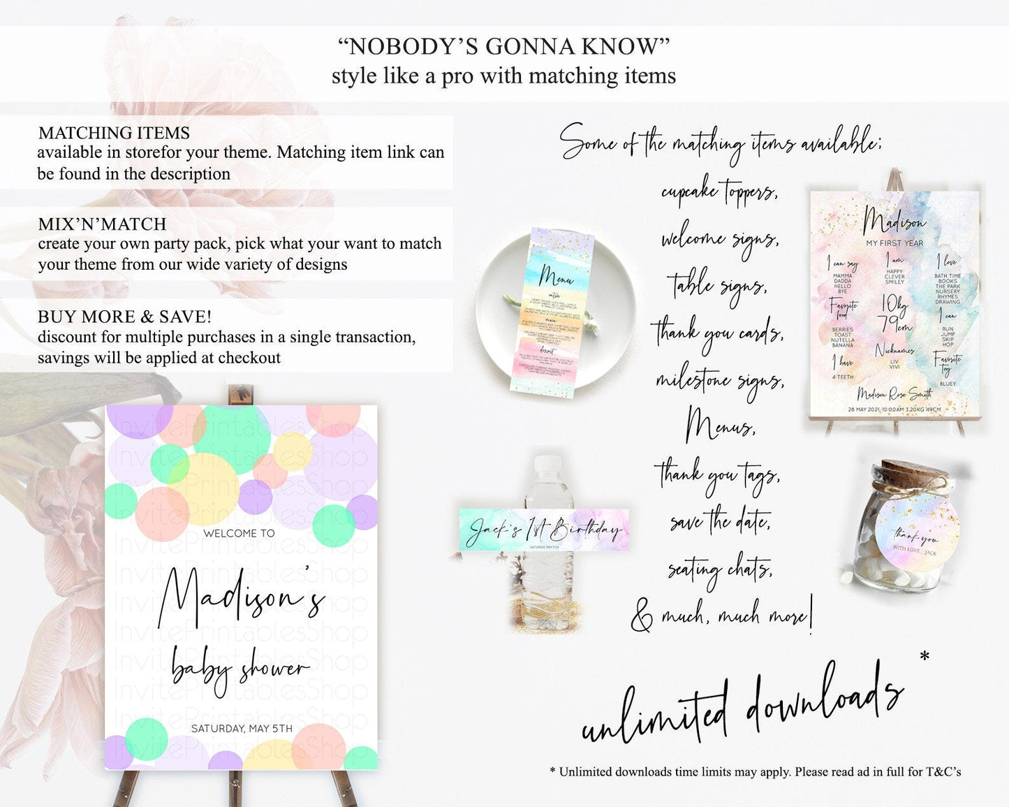 Rainbow Baby Shower Welcome Sign Pastel Welcome Board Pastel Rainbow Confetti Welcome Sign Colorful Bubbles Pastel Welcome Sign D10380