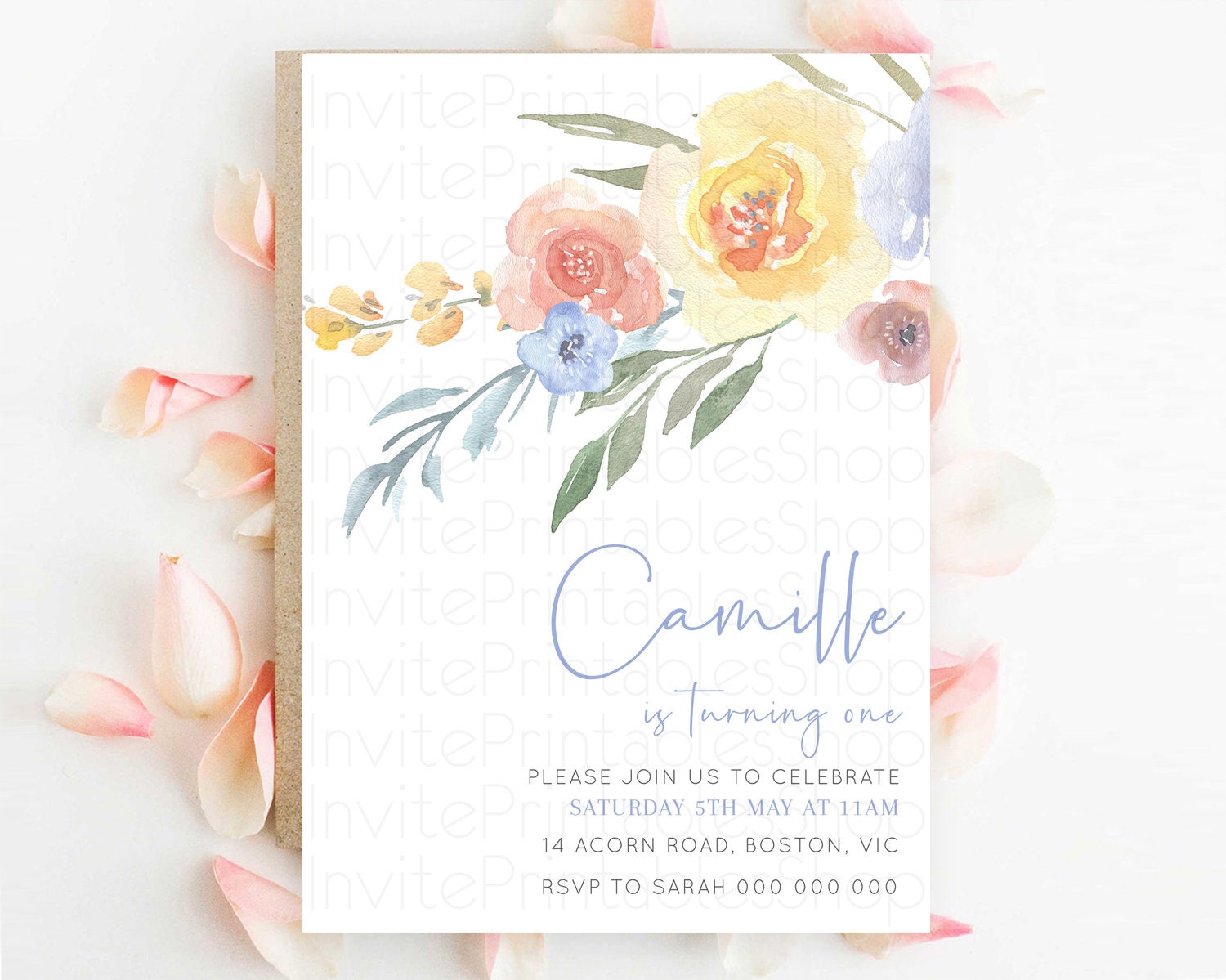 Editable Secret Garden Invitation Wildflower Birthday Invitation Pastel Flow