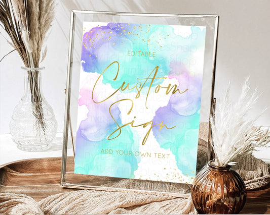 Editable Pastel Sign Ombre Table Sign Decor Pastel Ombre Rainbow Watercolor