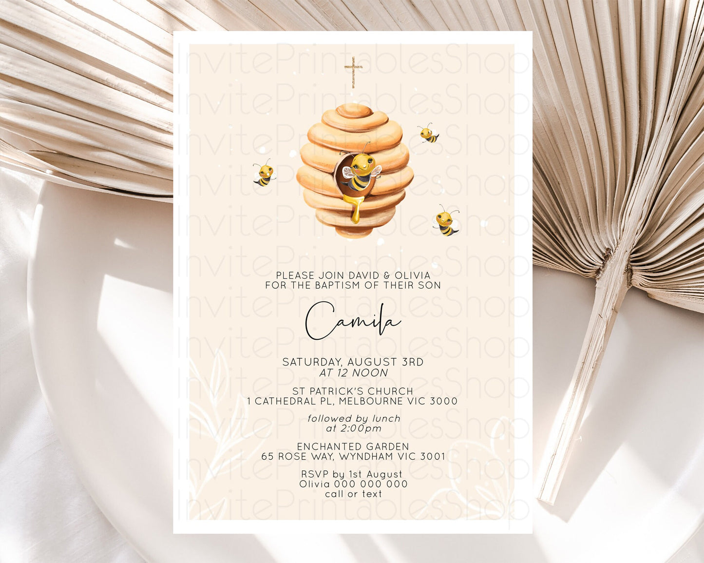 Bee Baptism Invitation Bee Baptism 1st Birthday Invitation Bee Day Beehive Christening Invitation Sweet Honey Bee Party Yellow D10754