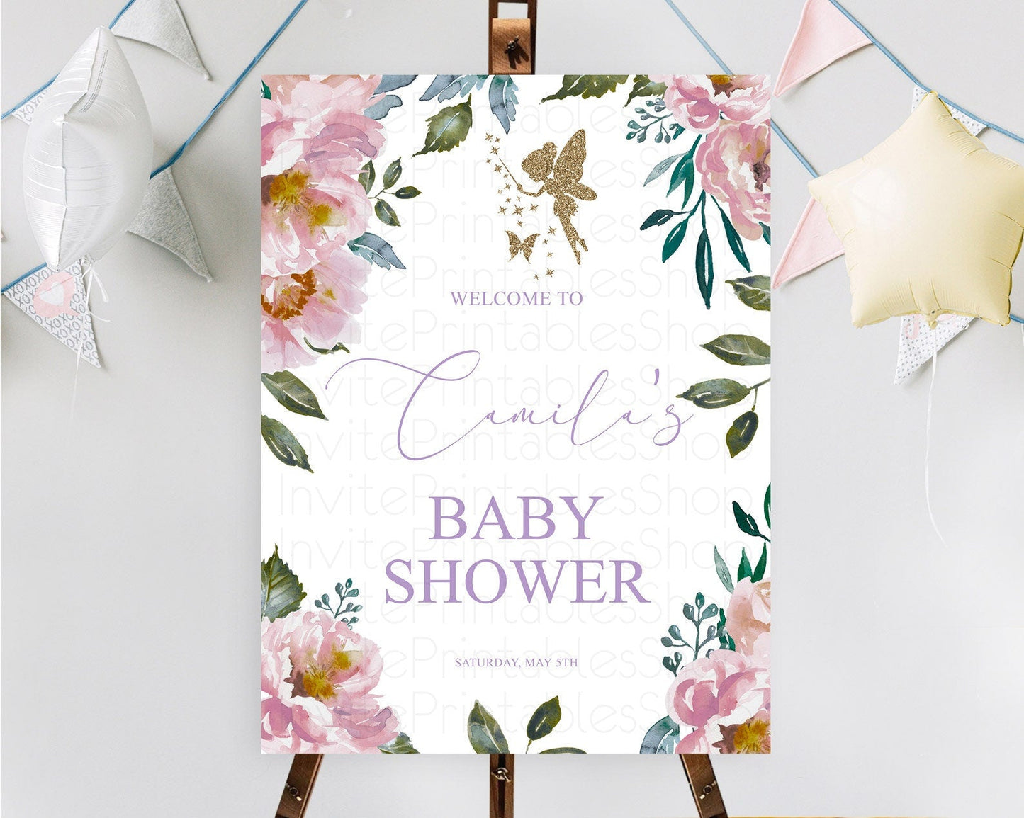 Fairy Baby Shower Welcome Sign Fairy Welcome Board Enchanted Garden Pastel Floral Butterfly Decor Secret Garden Fairy Welcome Sign D10727