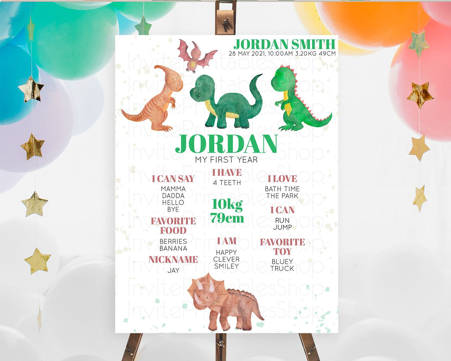 Dinosaur First Birthday Milestone Board Dinosaur Volcano Milestone Poster Watercolor Volcano T-Rex Raptor Jurassic 1st Birthday Sign D10153