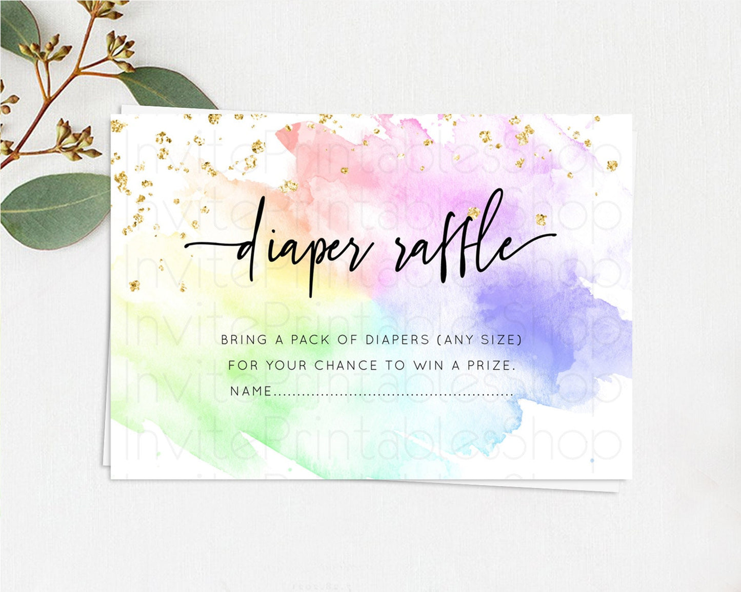 Pastel Diaper Raffle Card Pastel Rainbow Diaper Raffle Insert Colorful Ombre Watercolor Diaper Ticket Confetti Glitter Raffle Game D10316