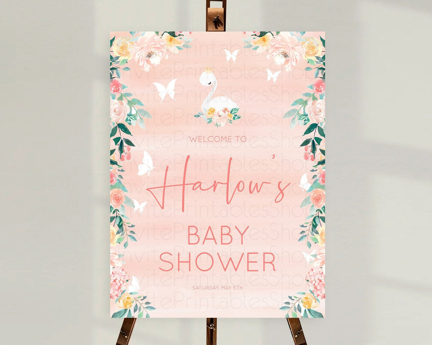 Swan Baby Shower Welcome Board Swan Princess Ballet Welcome Sign Enchanted Swan Lake Secret Garden Pastel Floral Swan Welcome Sign D10884