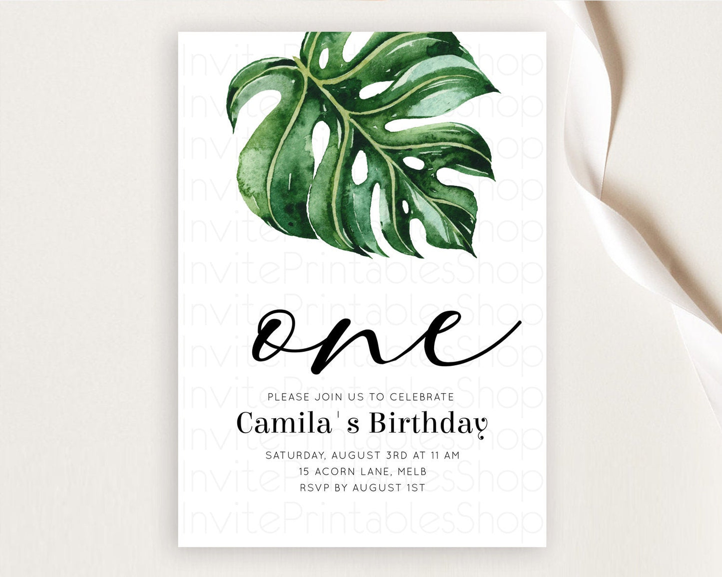 Tropical Invitation Tropical Birthday Invitation Tropical Floral Invitation Palm Leaf Fern Invite Frangipani White Orchid Invitation D11056