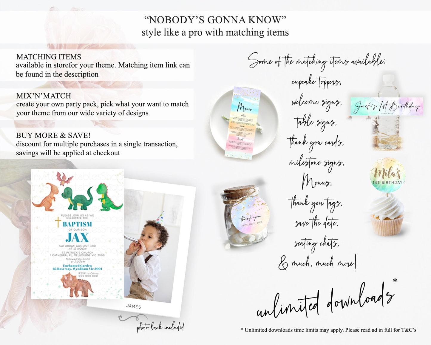 Dinosaur Baptism Invitation Dinosaur Volcano Baptism 1st Birthday Invitation Watercolor T-Rex Raptor Jurassic Christening Invitation D10153