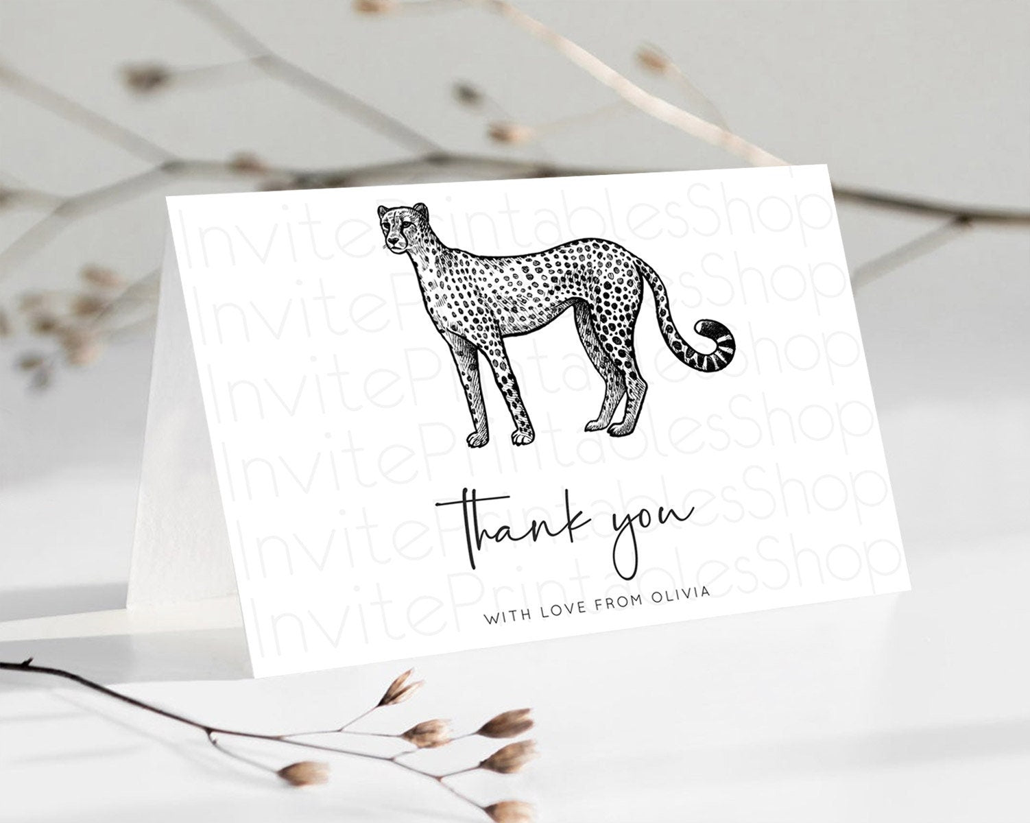 Editable Cheetah Thank You Cheetah Thank You Card Cheetah Party Birthday Tha