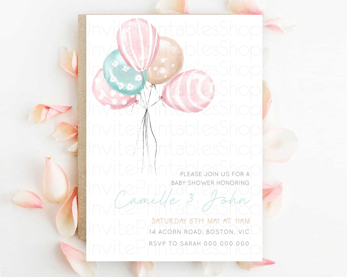 Pastel Balloon Baby Shower Invitation Pastel Balloon Invitation Colorful Pastel Rainbow Balloon Baby Shower Theme D10687