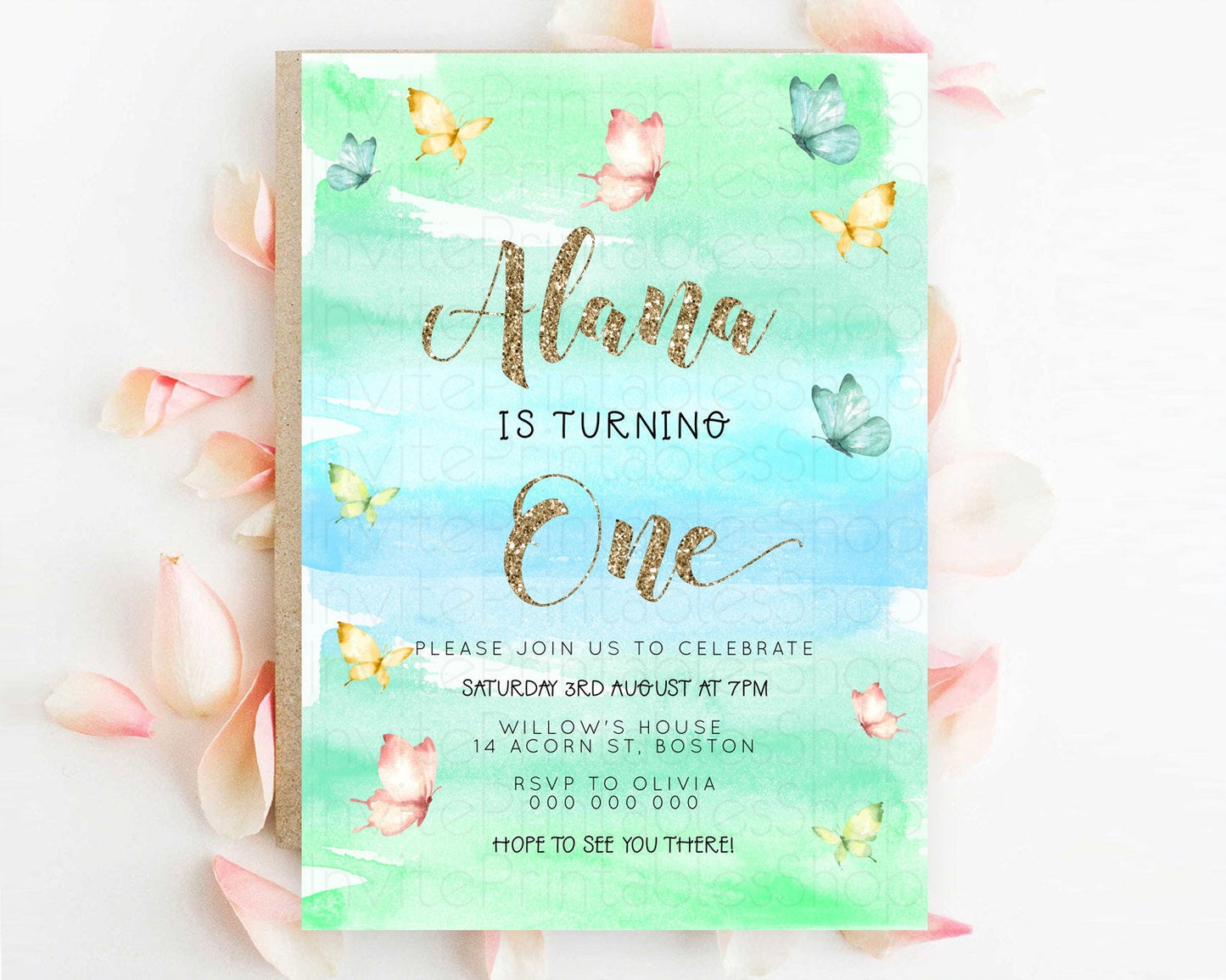 Pastel Butterfly Birthday Invitation Butterfly Birthday Invitation Colorful Splash Glitter Butterfly Garden 1st 2nd Birthday D23229