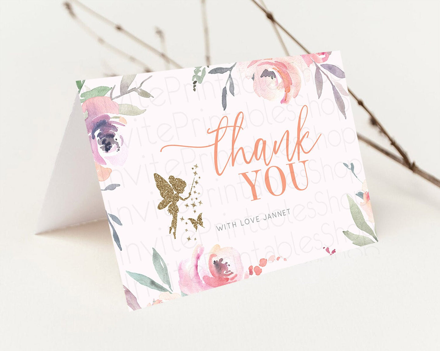 Fairy Thank You Fairy Thank You Card Enchanted Garden Pastel Butterfly Birthday Thank You Floral Secret Garden Teacher Thank You D10197