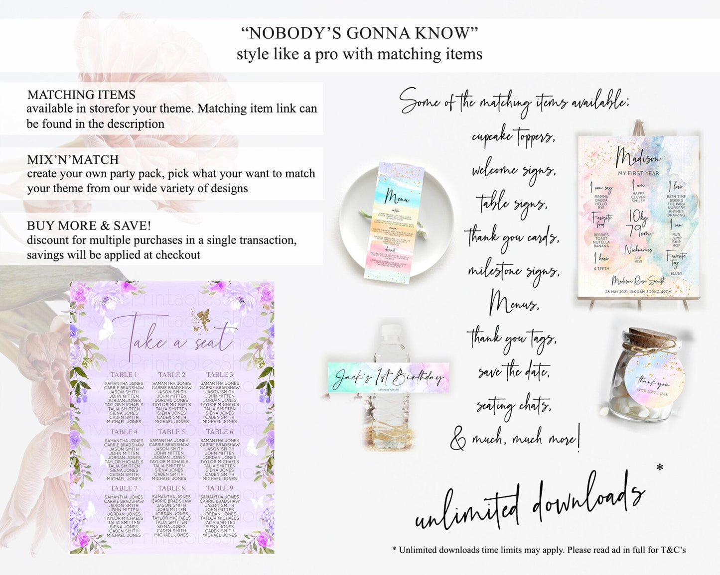 Fairy Seating Chart Pastel Fairy Seating Chart Fairy Tea Party Fairy Garden Seating Sign Enchanted Garden Floral Butterfly Decor D10910