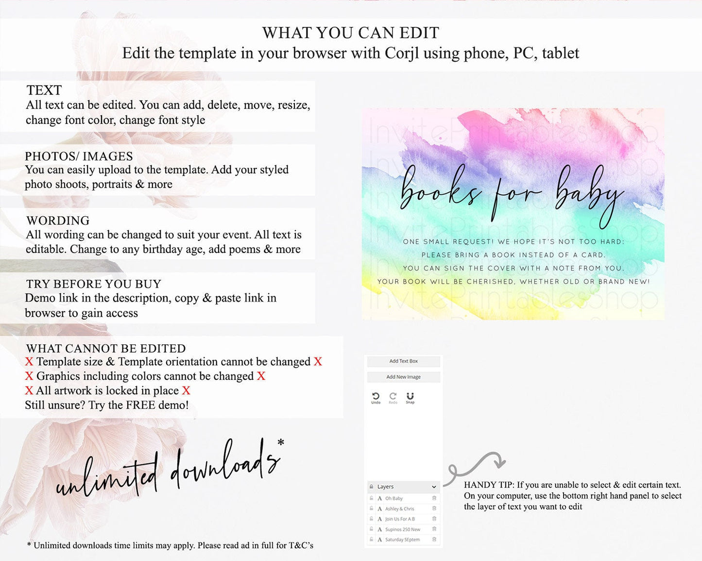 Pastel Books For Baby Card Pastel Rainbow Book Insert Colorful Ombre Watercolor Book Card Confetti Glitter Baby Book Poem Request D10231