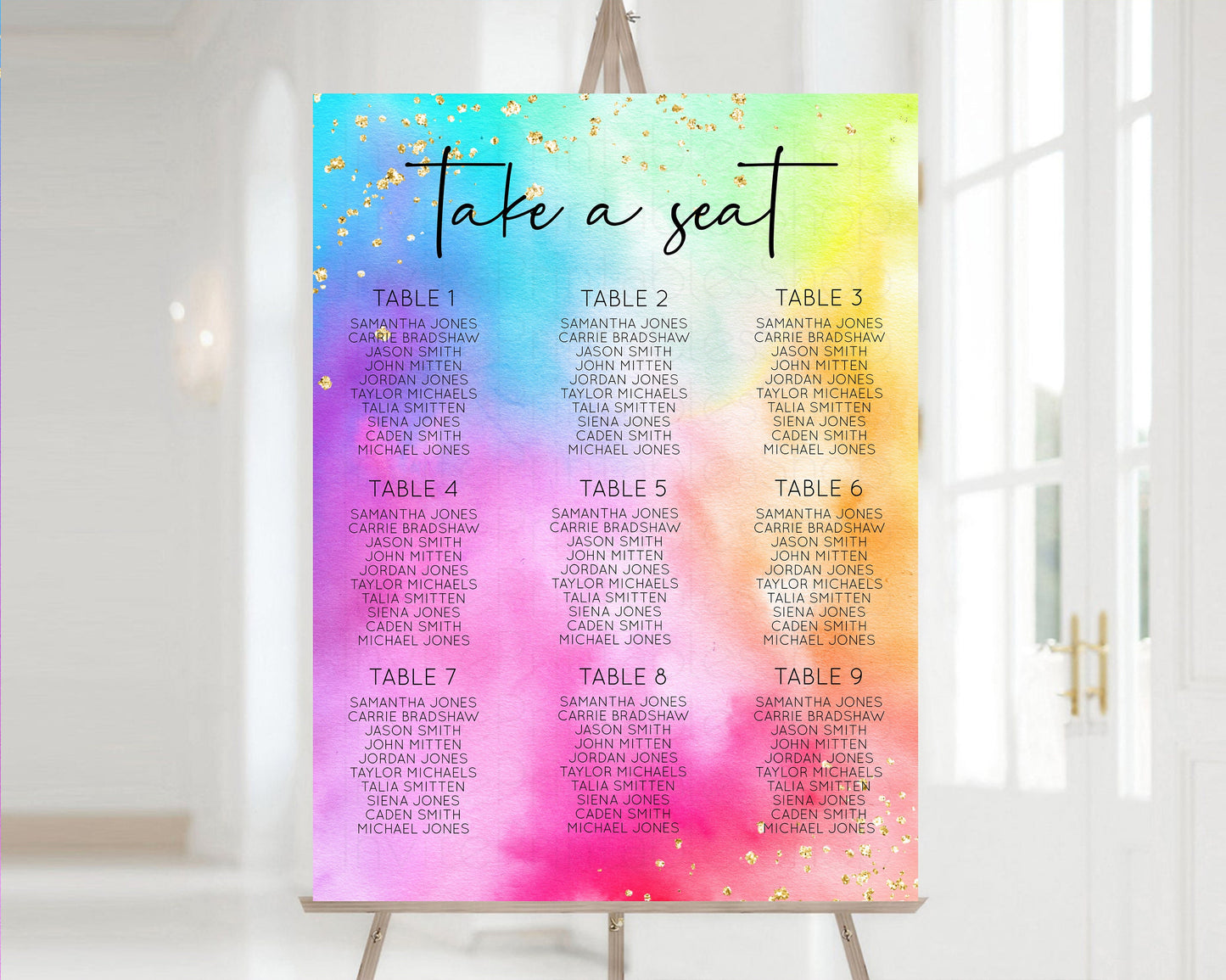 Rainbow Seating Chart Ombre Watercolor Seating Sign Tie Dye Sprinkles Colorful Pastel Guest Seating Wedding Christening Birthday Baptism 509