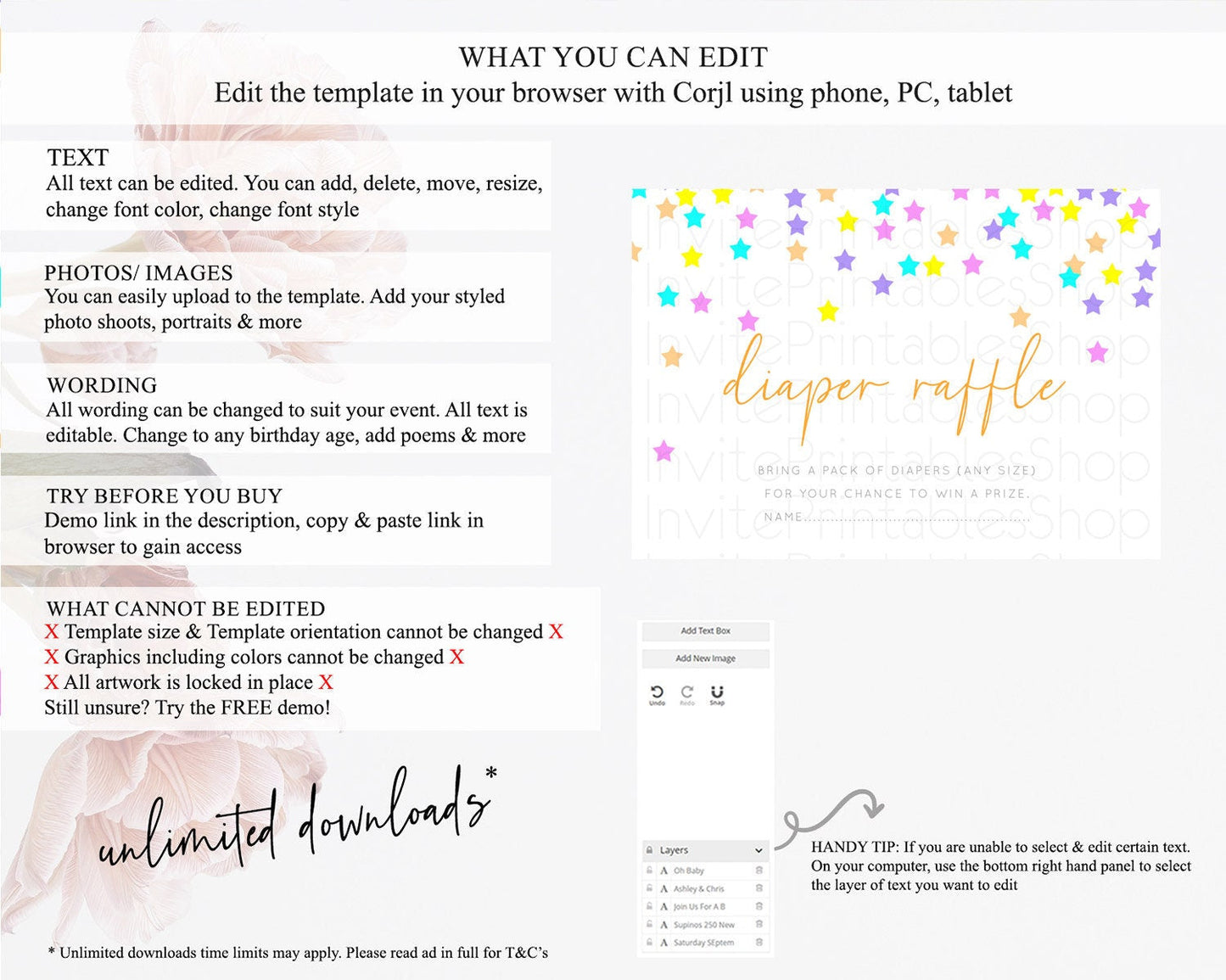 Pastel Star Diaper Raffle Card Shooting Star Diaper Raffle Insert Twinkle Little Star Diaper Ticket Rainbow Confetti Raffle Game D10397