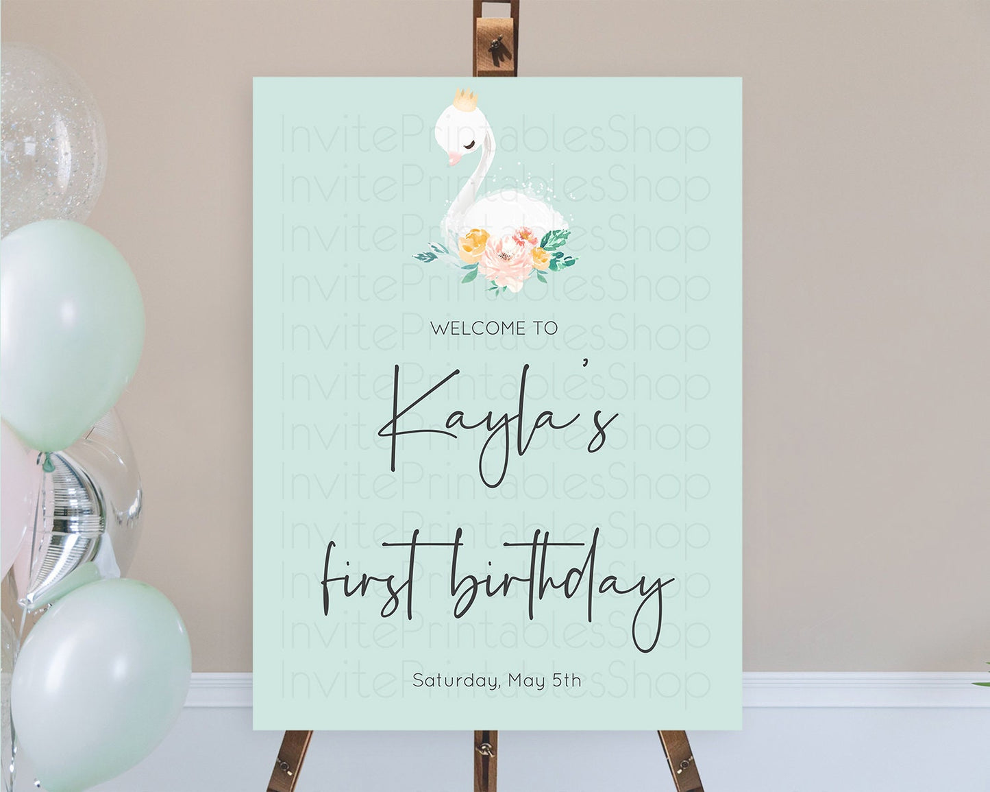 Swan Welcome Board Swan Princess Ballet Welcome Sign Enchanted Swan Lake Secret Garden Pastel Floral First Birthday Welcome Sign D10905