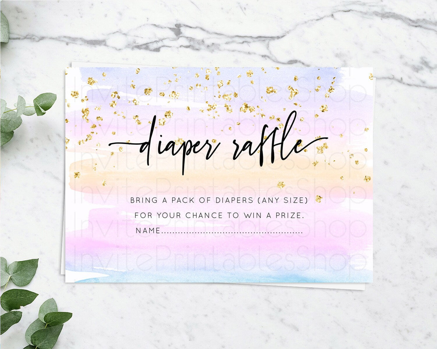 Pastel Diaper Raffle Card Pastel Rainbow Diaper Raffle Insert Colorful Ombre Watercolor Diaper Ticket Confetti Glitter Raffle Game D10594
