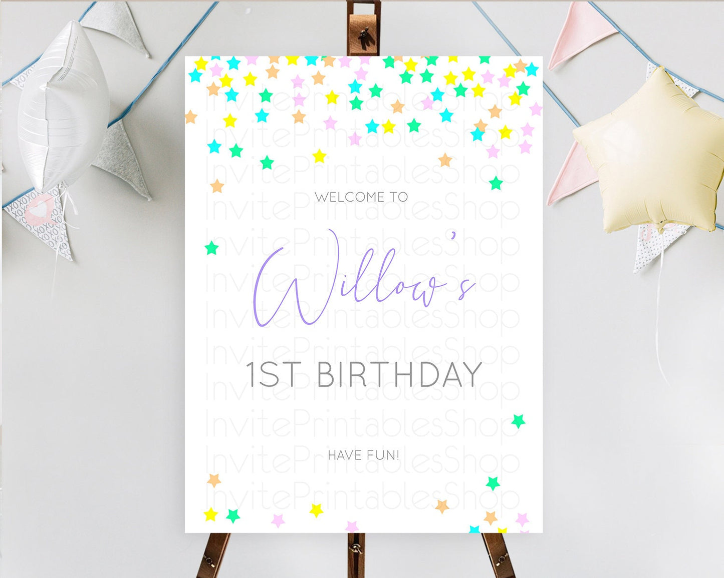 Star Welcome Board Pastel Stars Welcome Sign Shooting Star Rainbow Colorful Confetti Twinkle Little Star First Birthday Welcome Sign D10394