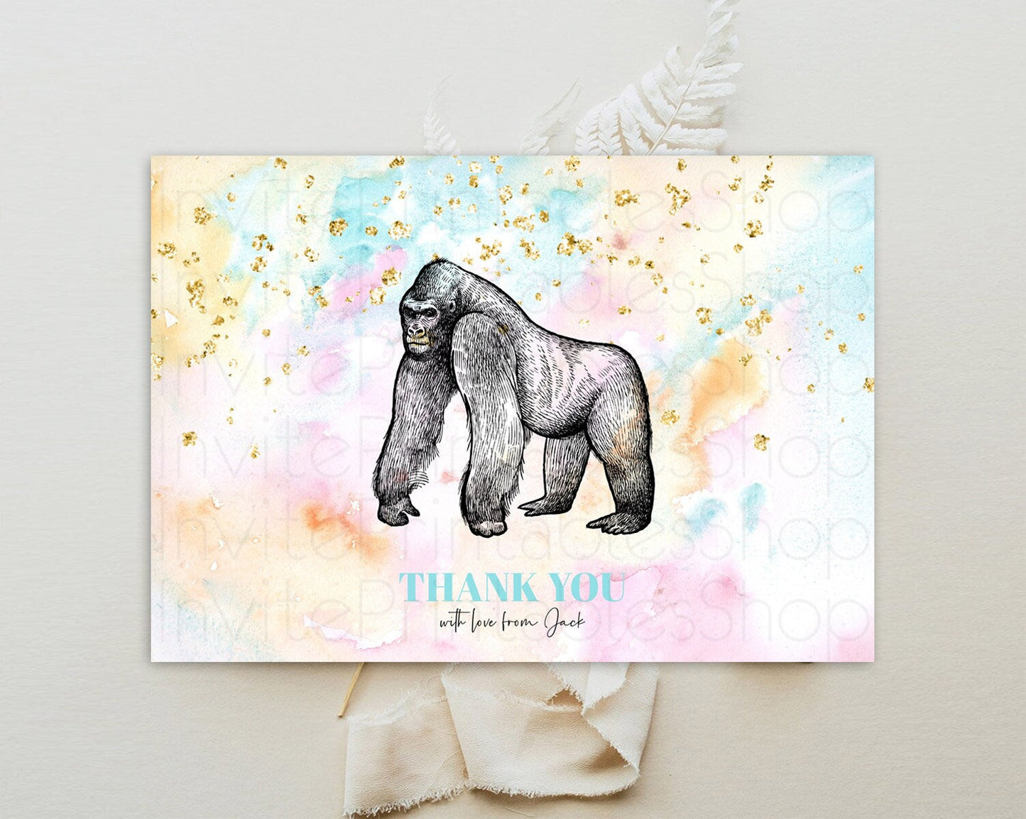 Pastel Gorilla Thank You Rainbow Gorilla Thank You Card Colorful Rainbow Birthday Thank You Pastel Teacher Thank You Card Template D10284