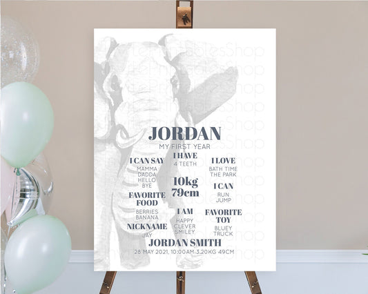 Editable Elephant First Birthday Milestone Board Elephant Milestone Poster O