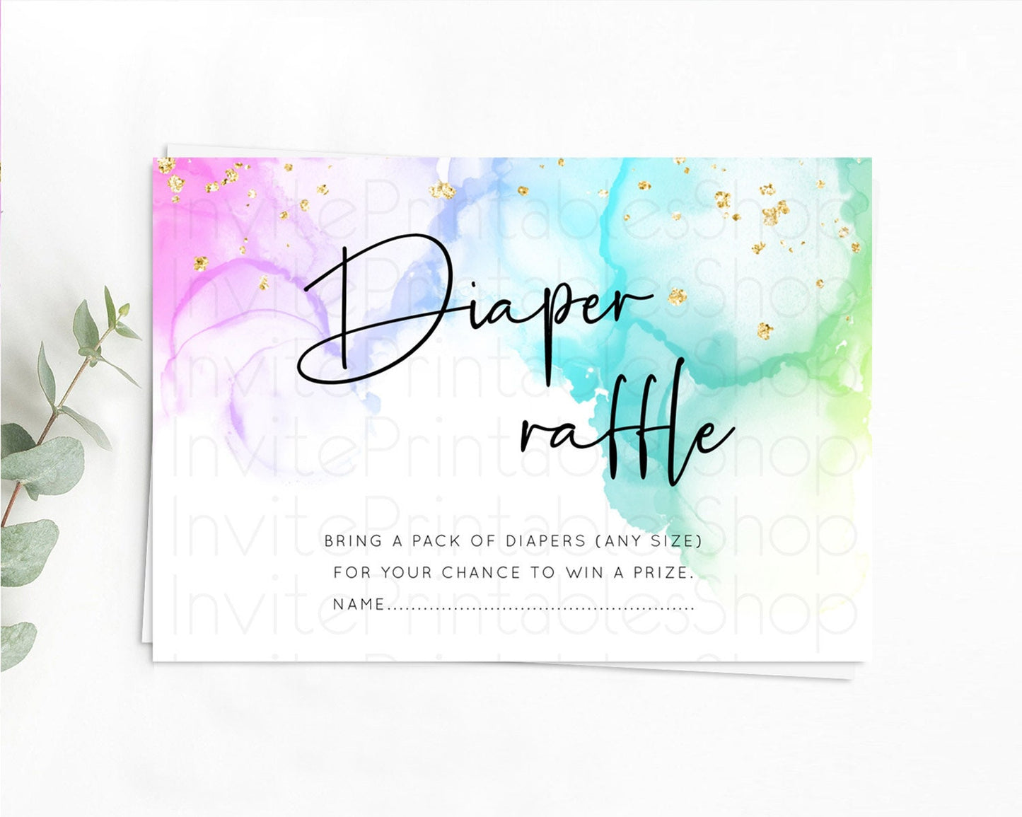 Pastel Diaper Raffle Card Pastel Rainbow Diaper Raffle Insert Colorful Ombre Watercolor Diaper Ticket Confetti Glitter Raffle Game D10181